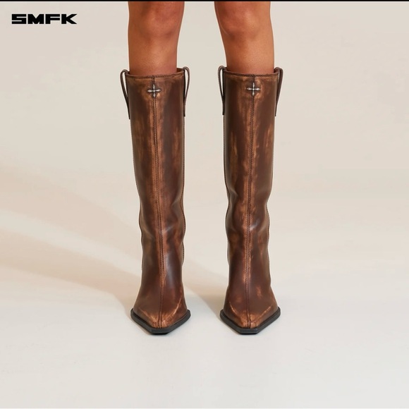 SMFK COMPASS BADGE SWORD LEATHER HIGH HEEL BOOTS WILD HORSE BROWN PATINA - Picture 1 of 6
